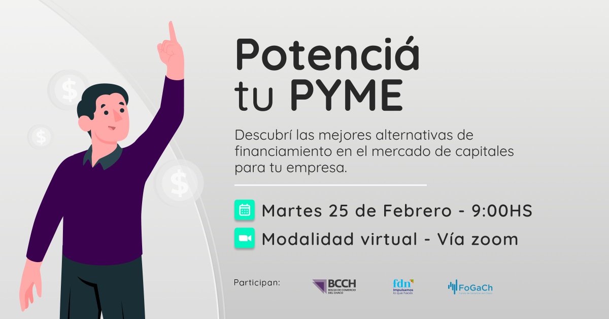 🚀 Potenciá tu PyME con las mejores alternativas de financiamiento en el mercado de capitales.

📅 Martes 25/02 - 9:00 hs
💻 Encuentro virtual | Acceso gratuito

Participan:  BCCH, <a href="/fiduciarianorte/">Fiduciaria del Norte</a>  y <a href="/FoGaCh_/">Fondo de Garantías del Chaco</a> 

🎯 Conectá con especialistas del sector.

📢 ¡Inscribite ahora! 👉