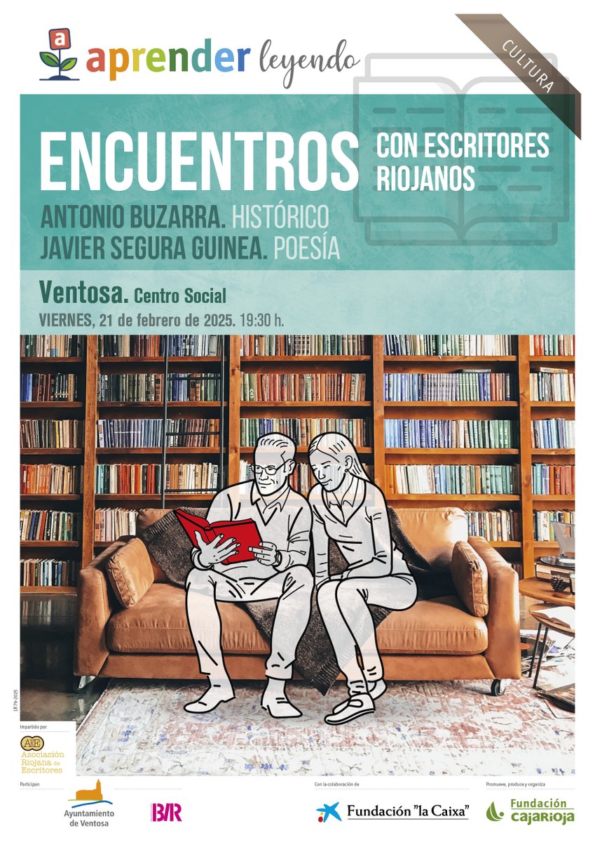 📚/‘Aprender leyendo’, este viernes en Ventosa con los escritores Antonio Buzarra y Javier Segura.

📍Centro Social
⏰19:30 horas 

#Aprender es un proyecto impulsado por Fundación Caja Rioja en colaboración con <a href="/FundlaCaixa/">Fundación ”la Caixa”</a>.