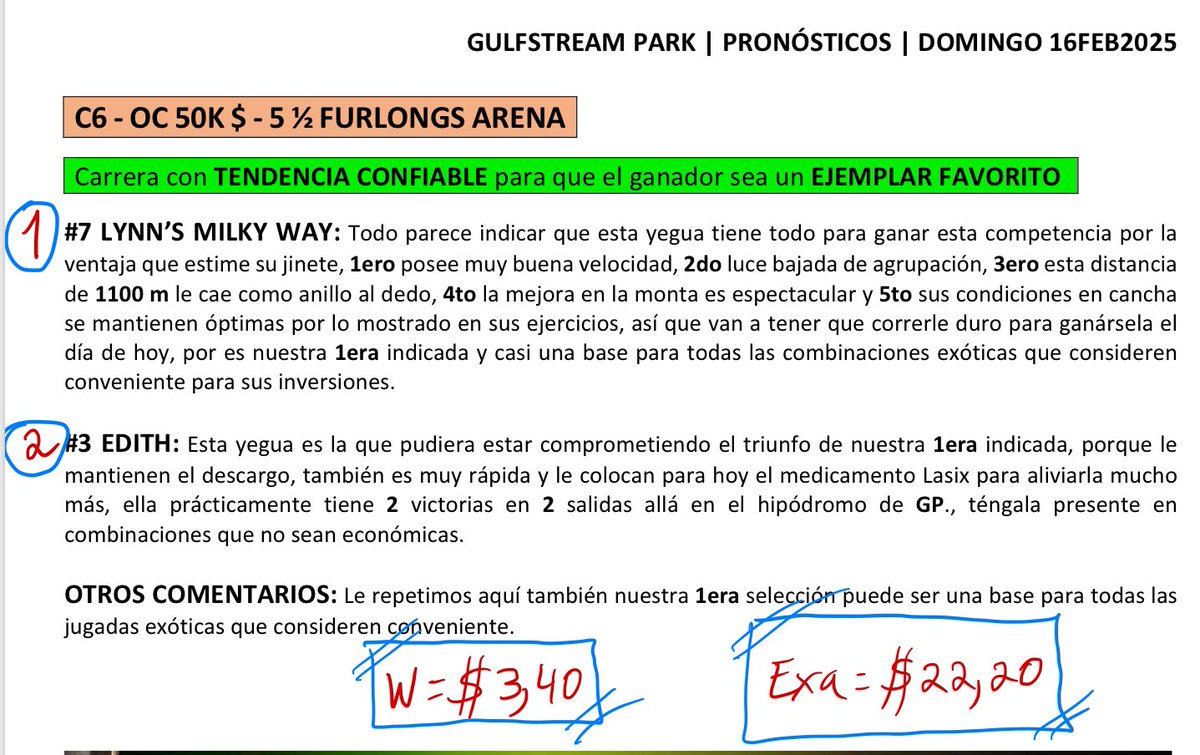 Vean las exactas de buen dividendo que indica el equipo de Galopando en su folleto digital súper económico.