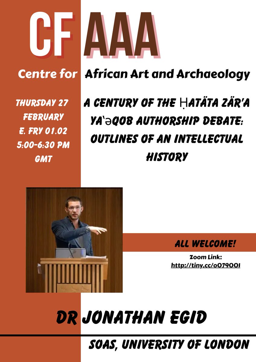 Dr Awet Araya (@awet_t_araya) on Twitter photo On Thursday 27th February, we host Dr Jonathan Egid, a BBC/AHRC New Generation Thinker Scholar, for the <a href="/CFAAA4/">Centre for African Art & Archaeology, UEA</a> talks!
In- person/online:
In-person venue: EFRY 01.02 (Elizabeth Fry (Bld:11))
Time: 5:00-6:30 pm GMT.
Online link to register: tiny.cc/o079001
All welcome! On Thursday 27th February, we host Dr Jonathan Egid, a BBC/AHRC New Generation Thinker Scholar, for the <a href="/CFAAA4/">Centre for African Art & Archaeology, UEA</a> talks!
In- person/online:
In-person venue: EFRY 01.02 (Elizabeth Fry (Bld:11))
Time: 5:00-6:30 pm GMT.
Online link to register: tiny.cc/o079001
All welcome!