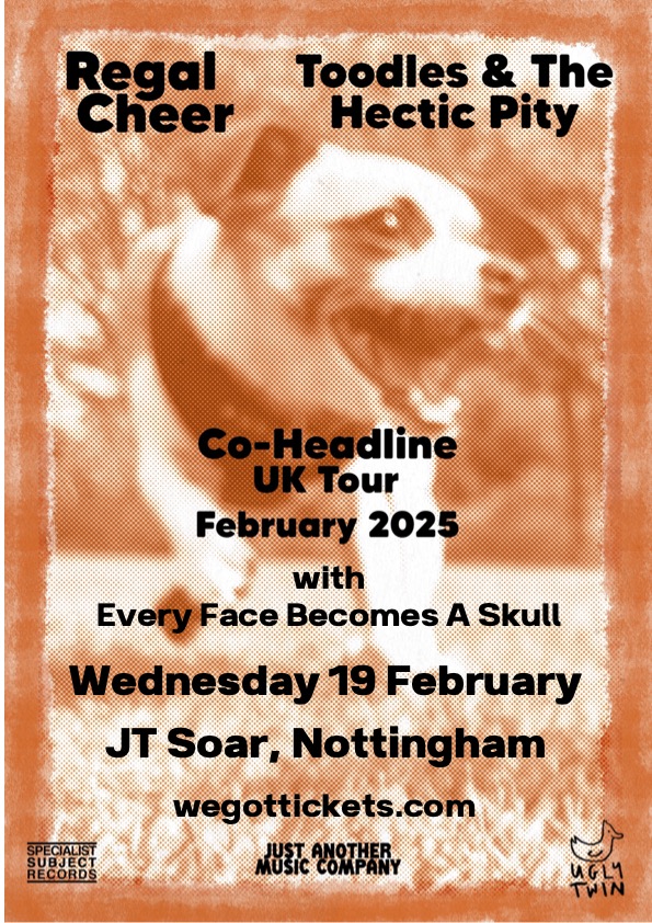 Tomorrow: We are playing with our pals <a href="/regalcheer/">Regal Cheer</a> and Toodles &amp; the Hectic Pity at <a href="/JTSoar/">JT Soar</a> in Nottm.

wegottickets.com/event/642117