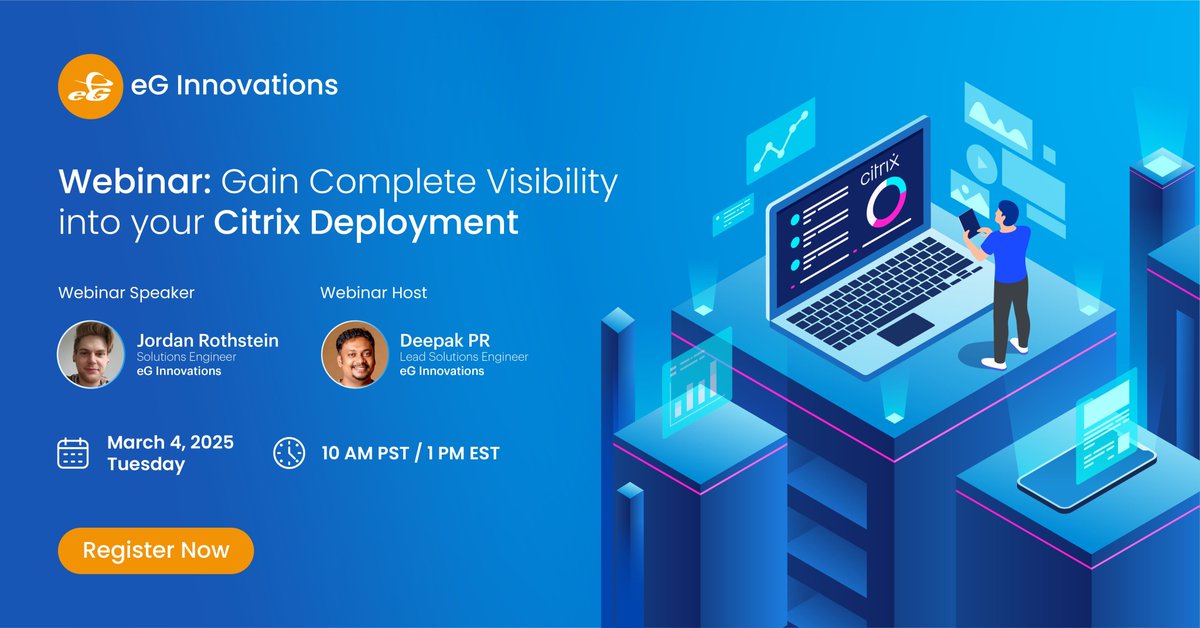 eGInnovations's tweet image. Struggling with fragmented Citrix monitoring? Get end-to-end visibility with #eGEnterprise
Join our webinar to learn how to:
• Enhance Citrix user experience
• Quickly detect and fix issues using data insights
Register now: t.ly/9fEL_
#Citrix #VDI #IT #Webinar