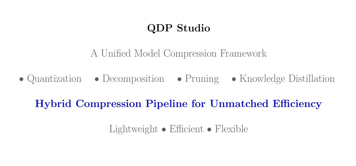 jai_chaudhari03's tweet image. Introducing QDP Studio—a modest yet practical framework for deep learning model compression that combines quantization, pruning, and decomposition. #DeepLearning #ModelCompression
Link : github.com/jaicdev/QDPStu…