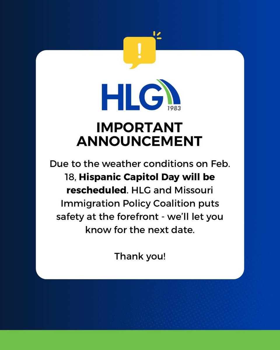 🚨 Important announcement! 🚨

Due to the forecast and weather conditions, Hispanic Capitol Day will be rescheduled. We appreciate everyone’s understanding, as we navigate these winter storms. Be safe!