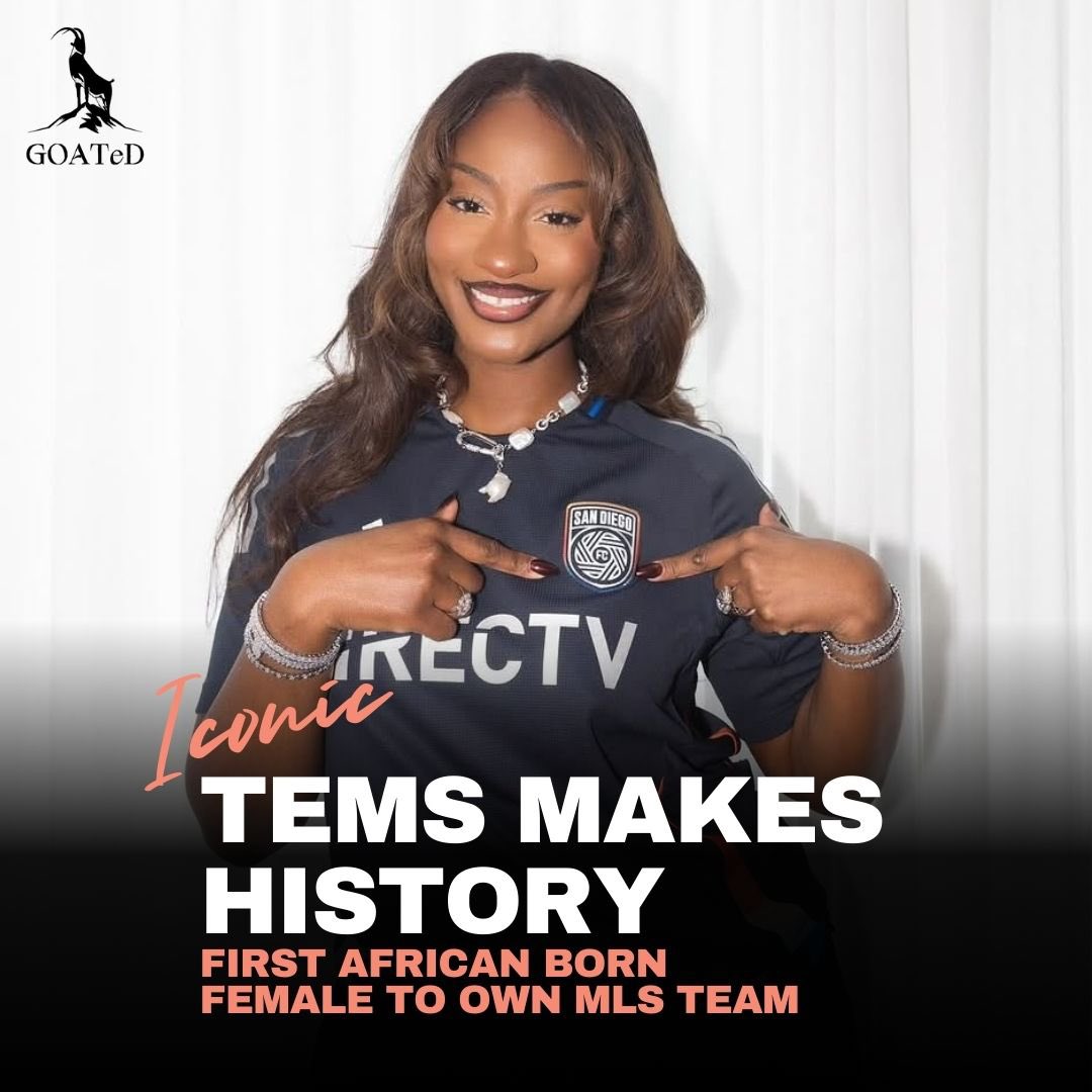GOATeD_Creative's tweet photo. Still vibing to her dope music, now celebrating her as a soccer boss! @temsbaby makes history as the FIRST AFRICAN WOMAN 👏 to own a Major League Soccer team— @sandiegofc , paving the way for a new generation of women in sports.
#tems #soccerboss #sandiegofc https://t.co/puH13gpRLZ