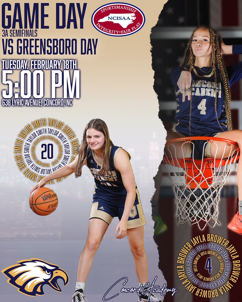 Concord Academy WBB (@caeagleswbb) on Twitter photo 🚨🚨 #GAMEDAY 🚨🚨
🏀 <a href="/CAEaglesWBB/">Concord Academy WBB</a> vs. <a href="/GreensboroDay/">Greensboro Day School</a>
📝 <a href="/NCISAA1/">NCISAA</a> 3A Semifinals
🗓️ February 18th, 2025
📍Concord Academy
🕰 5:00pm
THEME- JERSEYS
🎥 nfhsnetwork.com/events/first-a…
🎟️ gofan.co/app/school/NC7… *must be purchased via GoFan… NCISAA students & children under 8 FREE 🚨🚨 #GAMEDAY 🚨🚨
🏀 <a href="/CAEaglesWBB/">Concord Academy WBB</a> vs. <a href="/GreensboroDay/">Greensboro Day School</a>
📝 <a href="/NCISAA1/">NCISAA</a> 3A Semifinals
🗓️ February 18th, 2025
📍Concord Academy
🕰 5:00pm
THEME- JERSEYS
🎥 nfhsnetwork.com/events/first-a…
🎟️ gofan.co/app/school/NC7… *must be purchased via GoFan… NCISAA students & children under 8 FREE