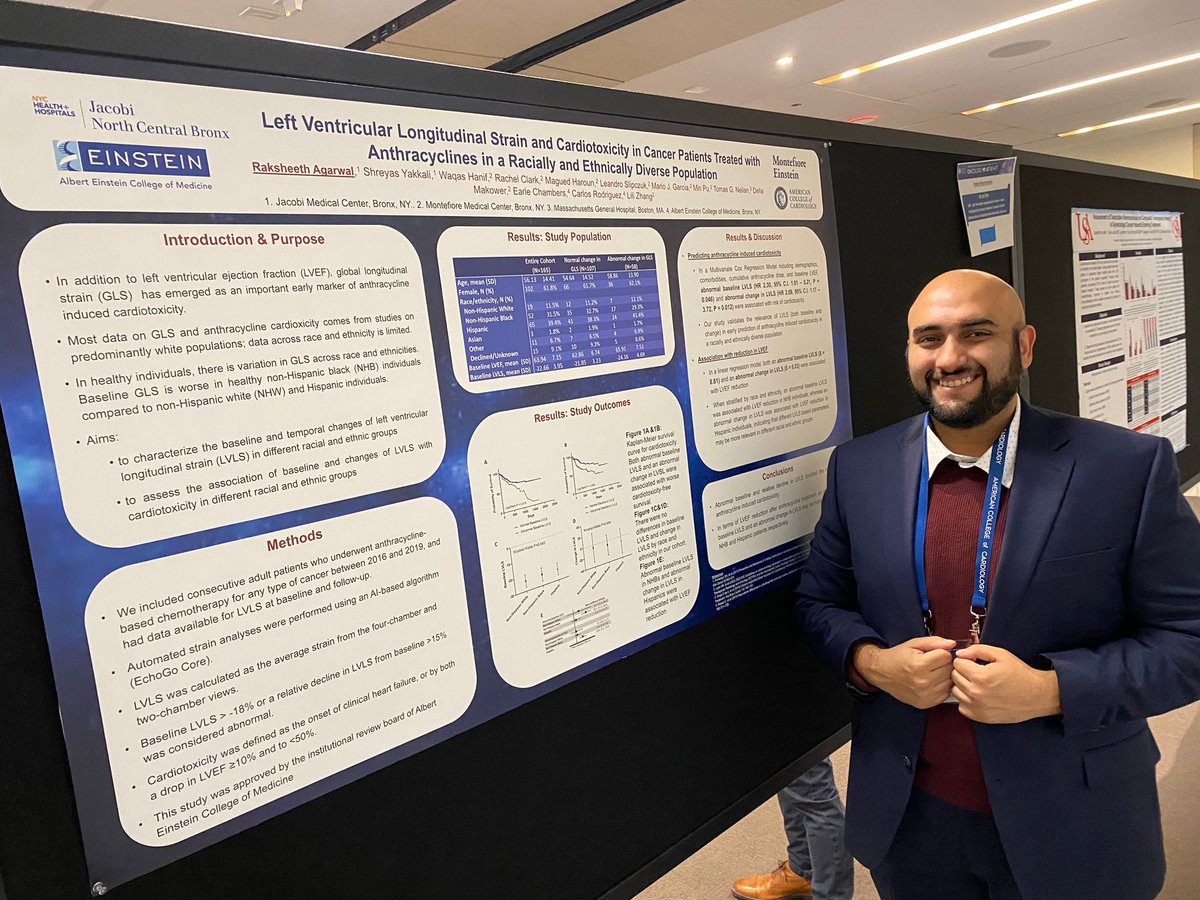 raksheeth_a's tweet photo. Last weekend I had the pleasure of presenting our work on LV strain as a predictor of anthracycline cardiotoxicity in our multi-ethnic Bronx population at ACC's annual #CardioOncology meeting! Grateful for all the insightful comments 📖 @MonteHeart @jmcchiefs @ACCinTouch https://t.co/HFNRZf9xpg
