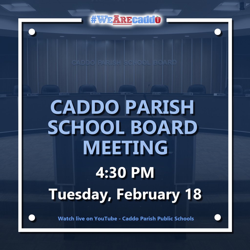 The Caddo Parish School Board will meet today, February 18, and community members can watch live on the district’s YouTube page.

🎥 Tune in here: youtube.com/c/CaddoParishP…