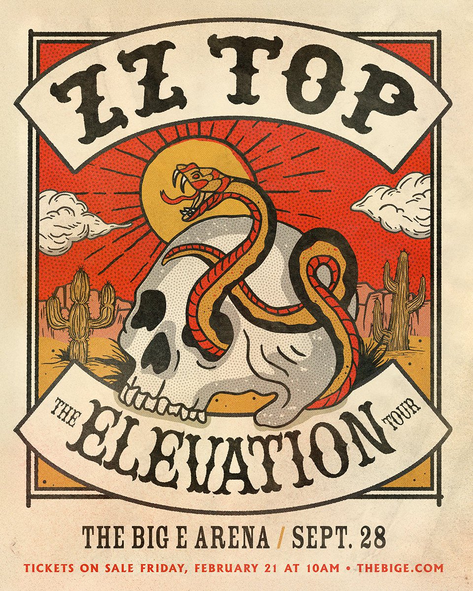 Just announced: ZZ Top hits The Big E Arena in West Springfield, MA on September 28! Tickets on sale Friday, February 21 at 10am on thebige.com/zztop!