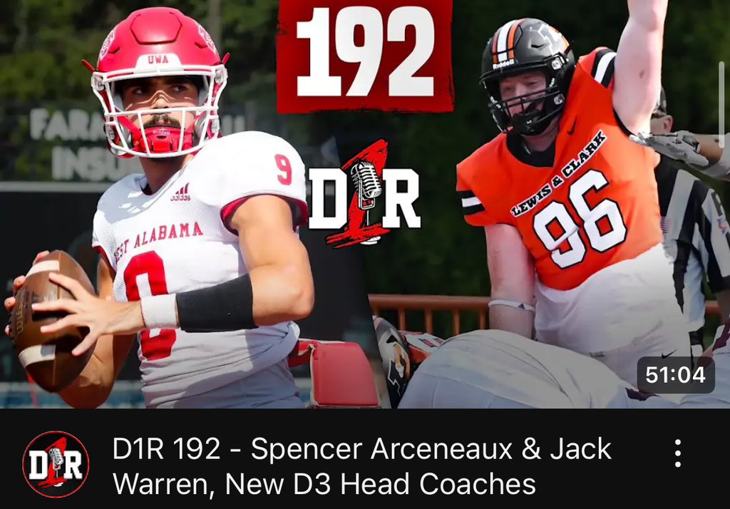 Division 1 Rejects (@d1_rejects) on Twitter photo #D1R 1๏ธโฃ9๏ธโฃ2๏ธโฃ is ๐๐๐๐ on YouTube ๐
<a href="/uwa_football/">West Alabama FB</a> QB <a href="/sarceneaux15/">Spencer Arceneaux</a> excited about addition of <a href="/CoachYeah/">Scott Cochran</a> and positive momentum for the Tigers ๐
Jack Warren talks rebuilding <a href="/LCPiosFB/">Lewis & Clark Football</a> under new leadership with <a href="/coachbelliott/">Brett Elliott</a> ๐
๐บ ๐ช๐๐ง๐๐: youtu.be/L8VlAWso5es?siโฆ #D1R 1๏ธโฃ9๏ธโฃ2๏ธโฃ is ๐๐๐๐ on YouTube ๐
<a href="/uwa_football/">West Alabama FB</a> QB <a href="/sarceneaux15/">Spencer Arceneaux</a> excited about addition of <a href="/CoachYeah/">Scott Cochran</a> and positive momentum for the Tigers ๐
Jack Warren talks rebuilding <a href="/LCPiosFB/">Lewis & Clark Football</a> under new leadership with <a href="/coachbelliott/">Brett Elliott</a> ๐
๐บ ๐ช๐๐ง๐๐: youtu.be/L8VlAWso5es?siโฆ