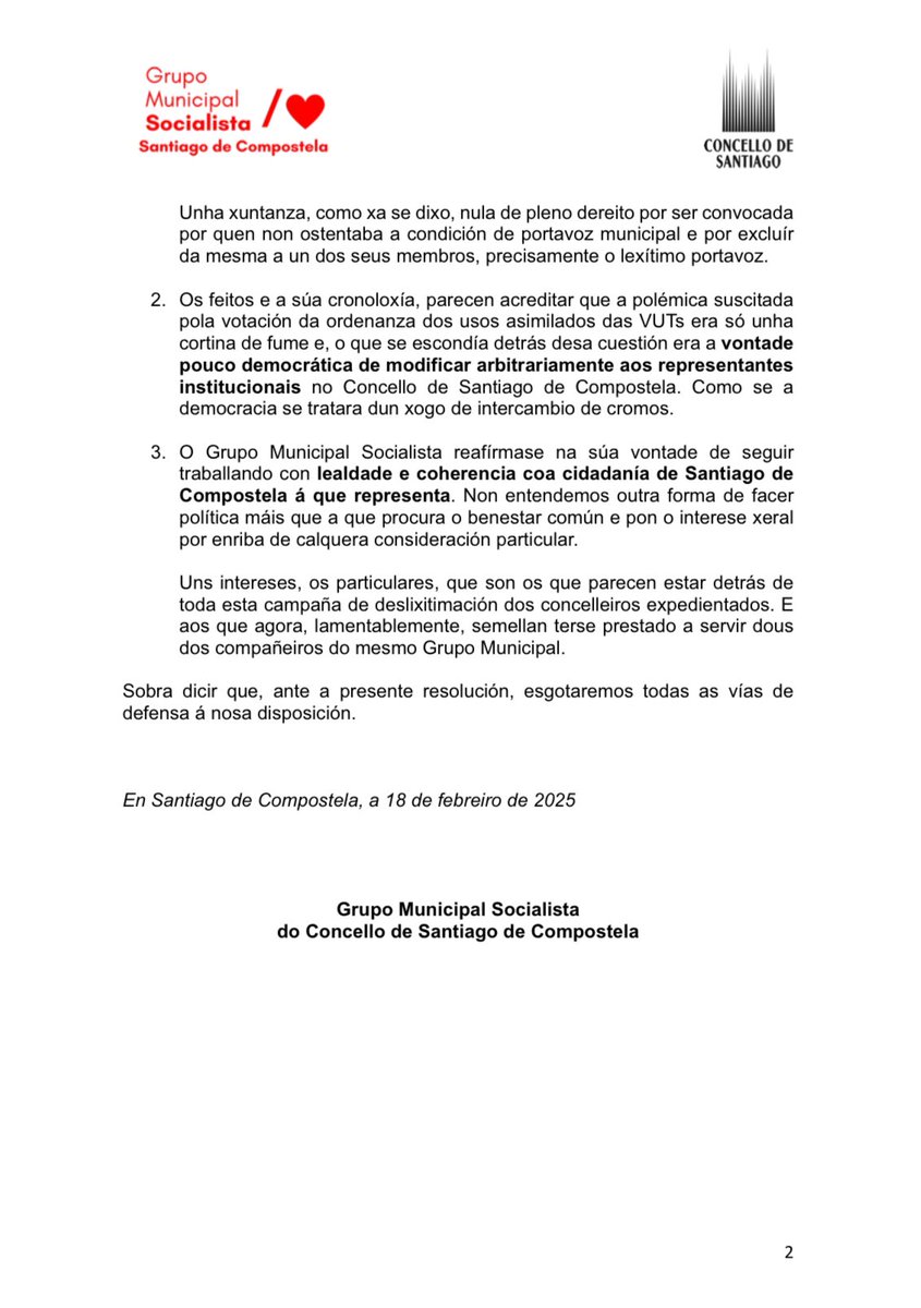 NonAds_Santiago's tweet image. Comunicado do Grupo Municipal Socialista relativo á expulsión, non firme, de Gonzalo Muíños, Mercedes Rosón, Mila Castro e Marta Álvarez