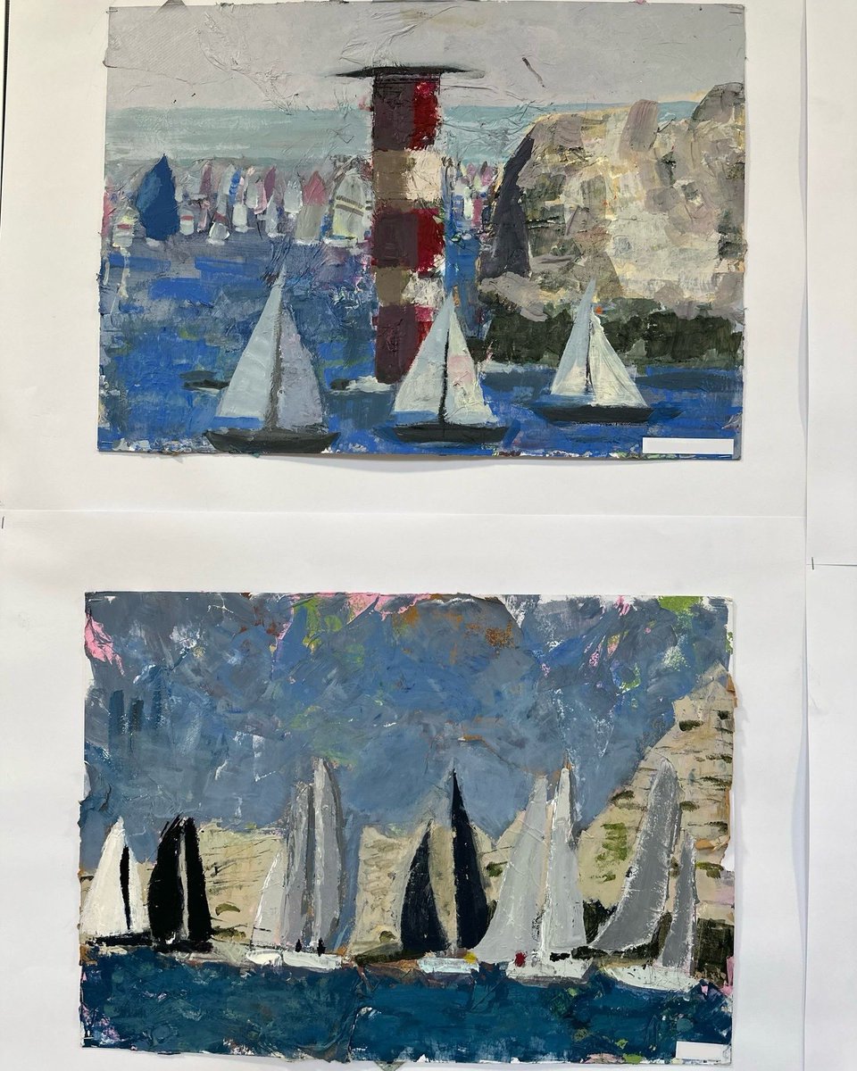 Capturing movement &amp; energy in a sailing boat is incredibly hard, yet that is exactly what these Y7 pupils have done. Inspired by <a href="/cowes_week/">Cowes Week</a> &amp; using mixed media, colours of light and shade bounce off the sails &amp; lively brushwork engenders a feeling of motion ⛵️ #farleighart