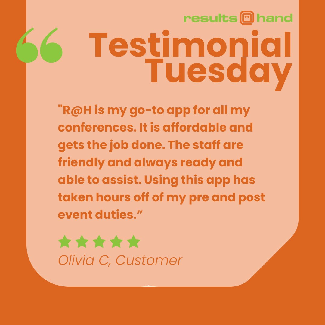 resultsathand's tweet image. This week, Olivia C shares how Results at Hand&apos;s Event Management Platform has alleviated her stress when planning events for her organization. 🌟

Read more reviews to learn how Results at Hand can help you manage your events: zurl.co/Jg7vE

#EventManagementPlatform