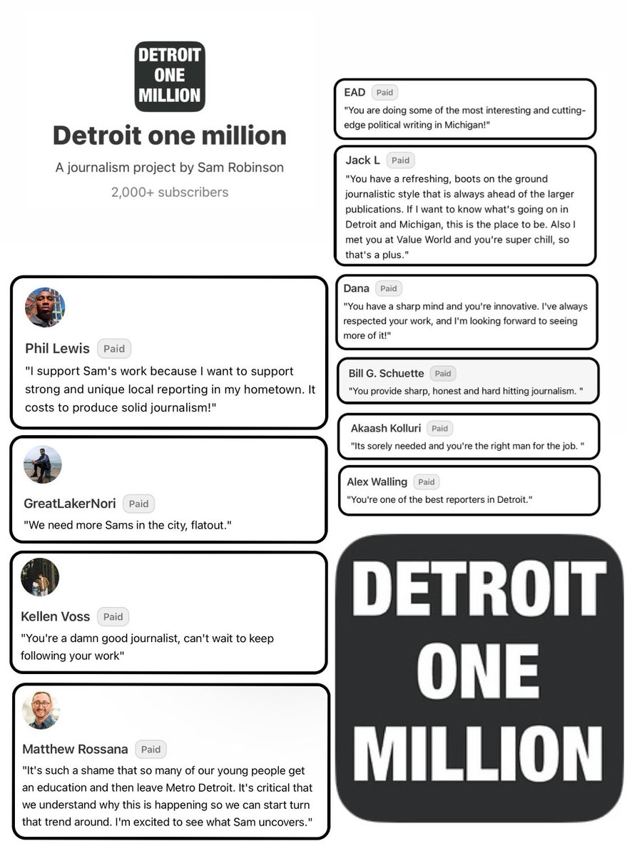 samueljrob's tweet image. Why should you support local journalism and subscribe to Detroit one million? Here’s what readers are saying about the city’s only 100% community supported news outlet