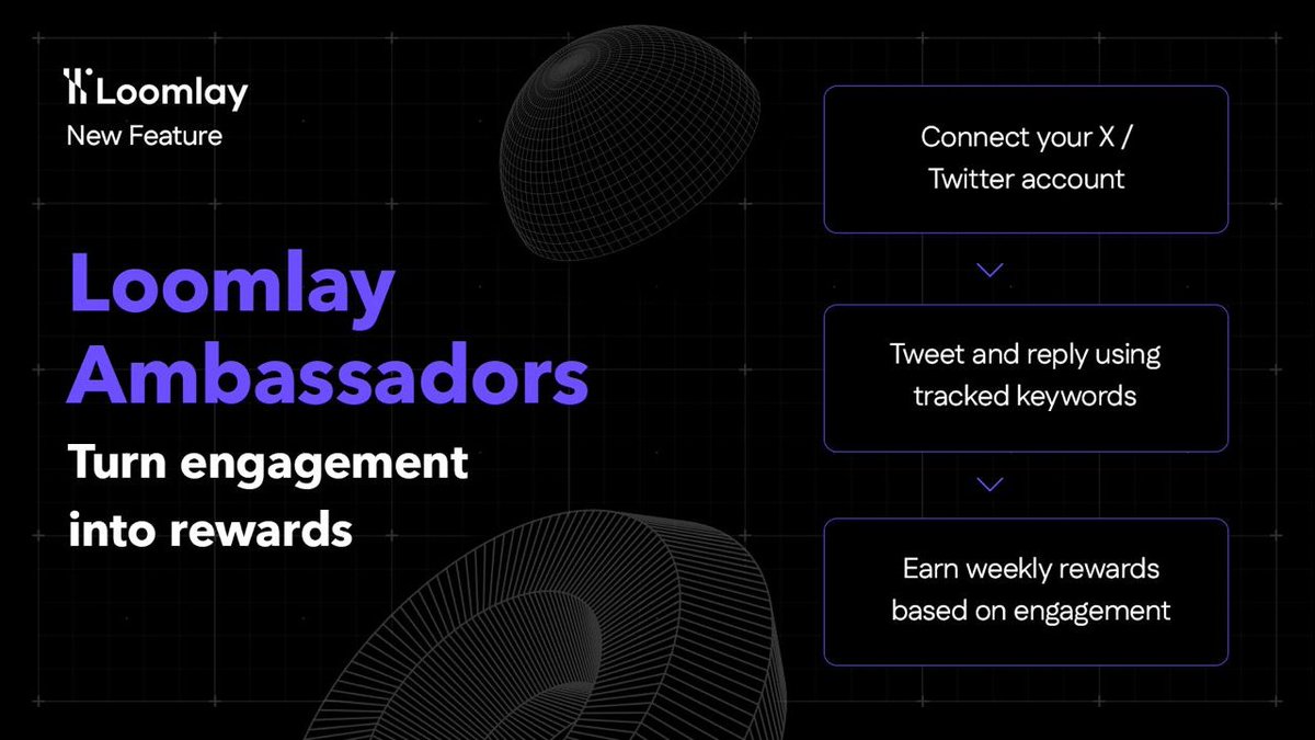 Loomlay Ambassadors is here - our initiative to reward the most engaged community members, powered by our new automated tracking tool.

Round 1 starts now with 100K $LAY prize pot, and runs until 24th Feb. 

How does it work?

 ▪️Connect your X account 
 ▪️Tweet/reply using