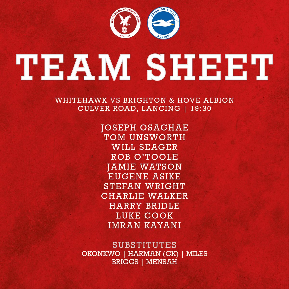 HawksFCOfficial's tweet photo. Here is your Hawks lineup for tonight's fixture against @BHAFC_Academy 

#COYH https://t.co/ThiJfCcEA0