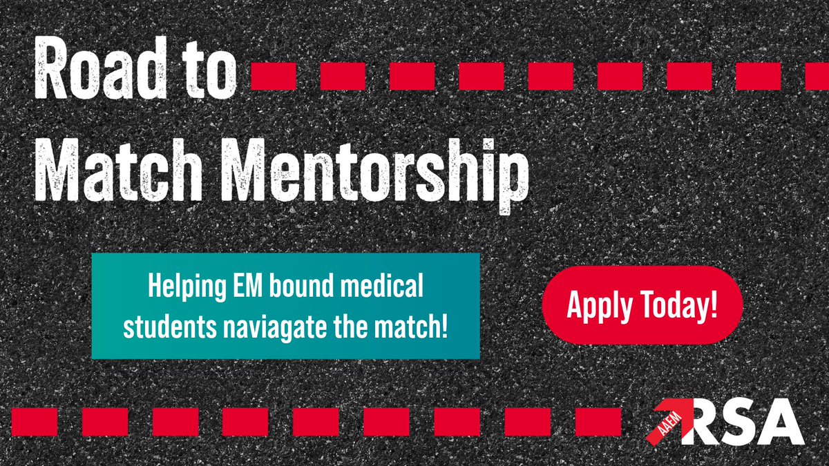 Med students finishing 3rd year &amp; prepping for the 2026 Match – get a mentor to guide you through rotations, apps, &amp; interviews! The AAEM/RSA Road to Match pairs you with an EM resident or attending. Apply now: aaemrsa.org/education/road… #Match2026 #EMResidency
