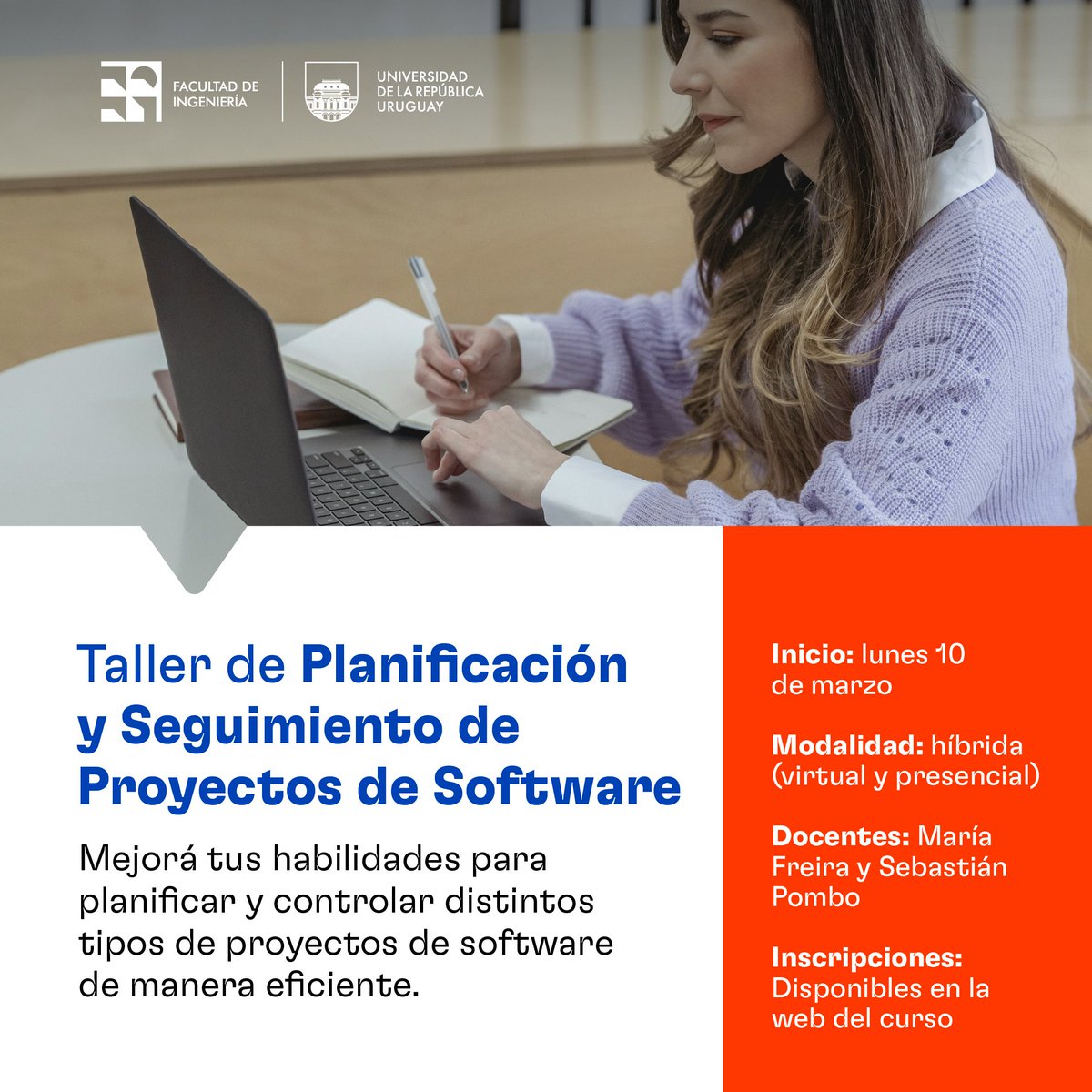 🔹 Taller de Planificación y Seguimiento de Proyectos de Software

Si querés mejorar tus habilidades para planificar y controlar proyectos de software de manera eficiente, este curso es para vos.

📌 Inscripciones abiertas en: fing.edu.uy/inco/grupos/gr…
