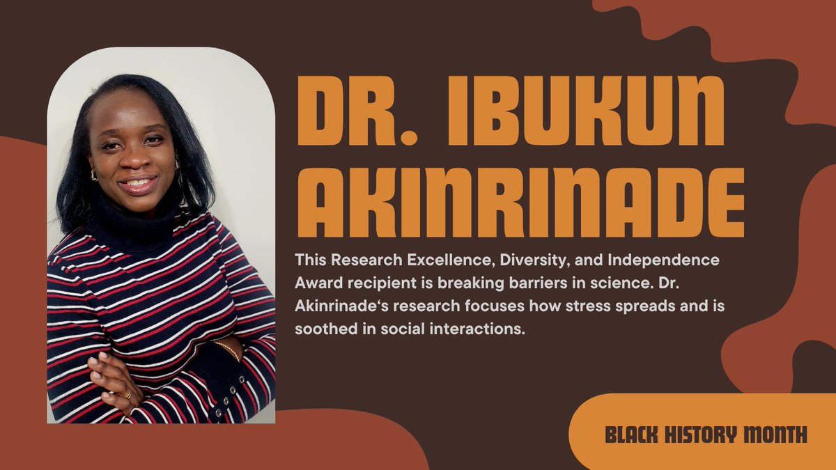This #BlackHistoryMonth, we recognize the work of Dr. Ibukun Akinrinade, a CIHR-IA REDI Award recipient.

Her work explores how stress spreads and is soothed through social connections paving the way for better mental health solutions.

<a href="/ibukuneuro/">Ibukun Akinrinade</a>