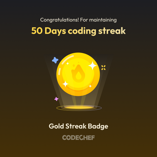 AdityaAmanAir's tweet photo. I don’t even know how the time flew—just showing up every day, bit by bit. 🌊💻
Drop by drop, the ocean took shape. 50-day streak on CodeChef completed! https://t.co/uBpFtc0aku