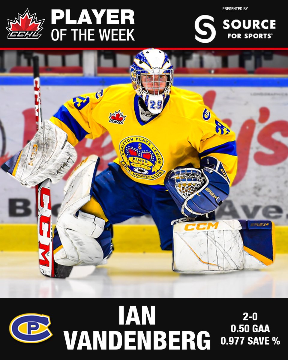 Congratulations to this weeks @sourceforsportscanada  #playeroftheweek Ian Vandenberg from <a href="/CPCANADIANS/">X - Carleton Place Canadians</a> 

In 2 games played this week had a shutout and boasted a 0.50 GAA with a 0.977 save % in two wins. 

Honourable mentions: 
Anthony Hall (<a href="/RocklandNatsJrA/">Rockland Nationals</a>)
Jack Gedraitis