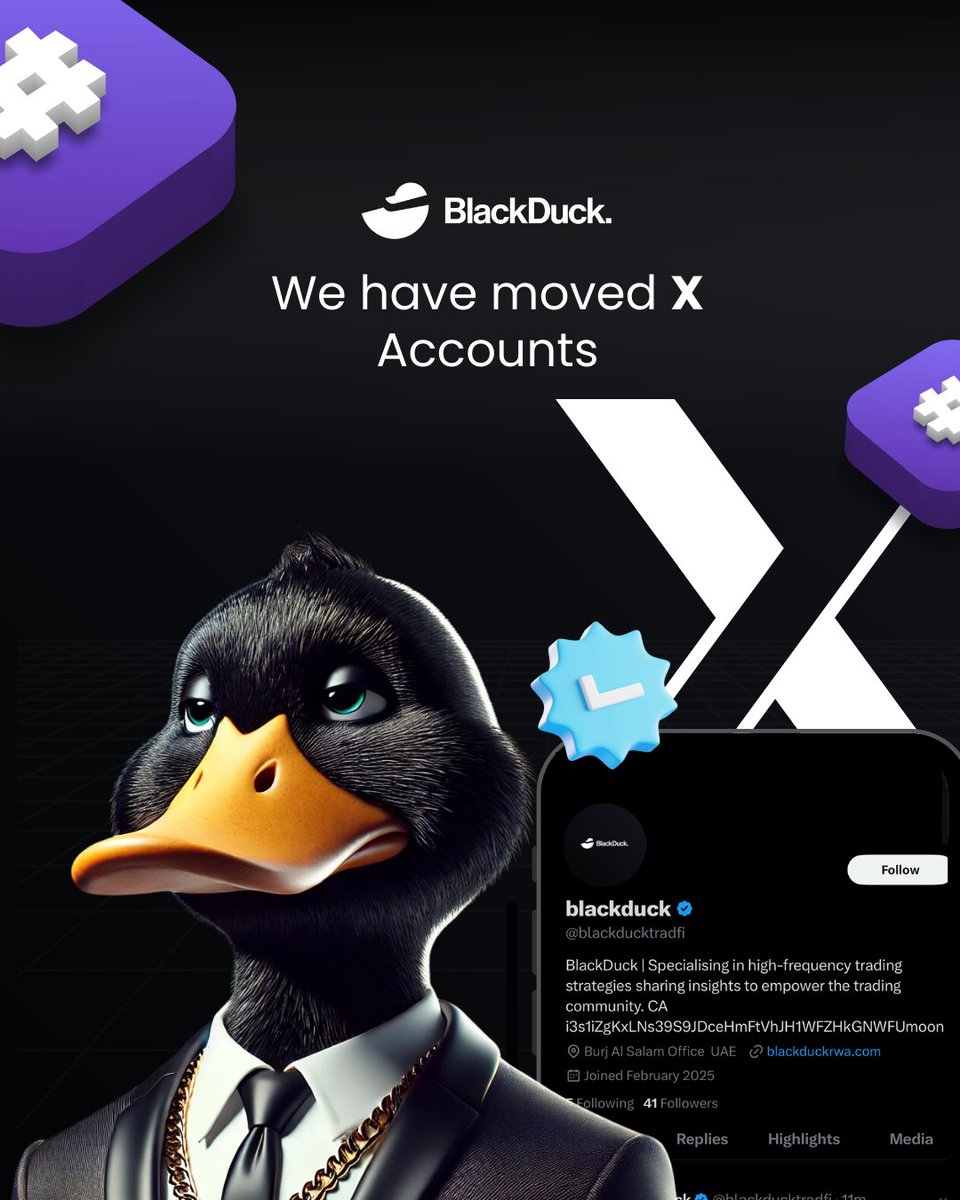 blackducktradfi's tweet photo. Remember this is our official Twitter or X as you prefer, we have moved from @blackduckrwa  to @blackducktradfi we are blue ticked on @blackducktradfi and awaiting gold tick status #defi #rwa #ETH #btc #goldtick https://t.co/zIpihD3u5w