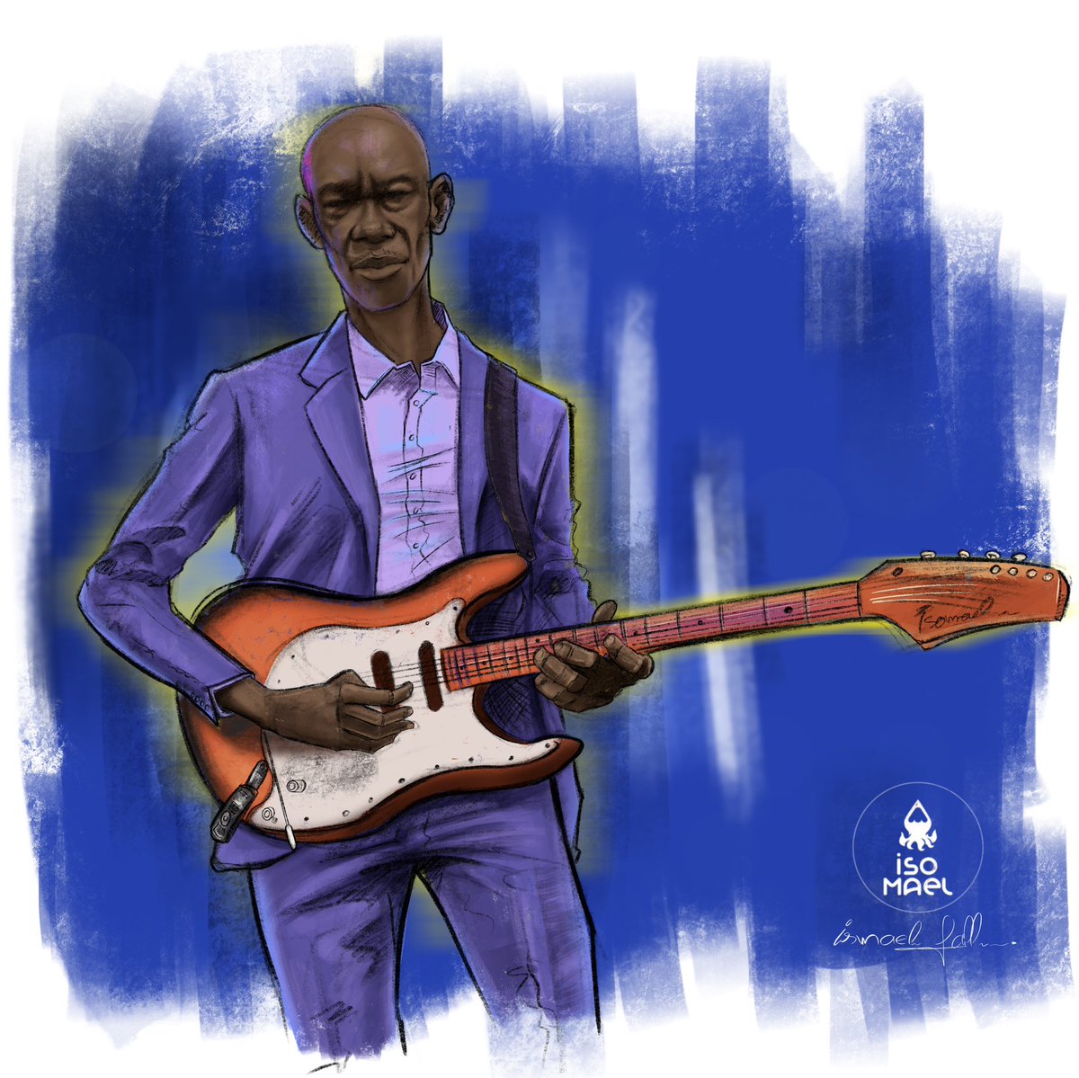 Ma guitare est le prolongement de mon âme, chaque note porte l’héritage vivant de la musique traditionnelle. Que Firdaws soit ta demeure eternelle… #isomael #jimimbaye #Senegal #kebetu #illustration