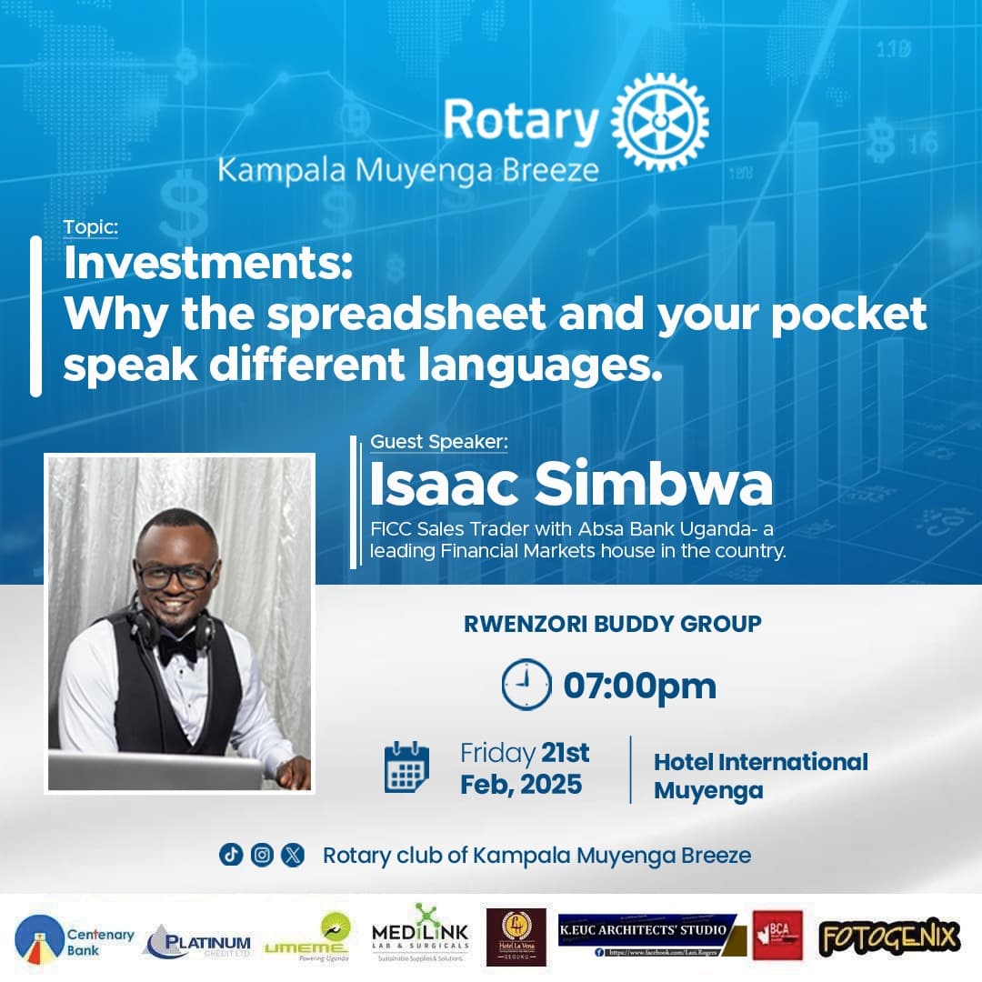 MuyengaBreeze's tweet image. “How careful are you with your investments? Join the Breezers for an insightful discussion as we analyze and navigate the world of smart investing!”

🕐 *Time: 7:00pm*
📅 *Date: 21st February 2025*
🏩 *Venue: Hotel International Muyenga* 

*#Breezers*
*#CowboyClub*