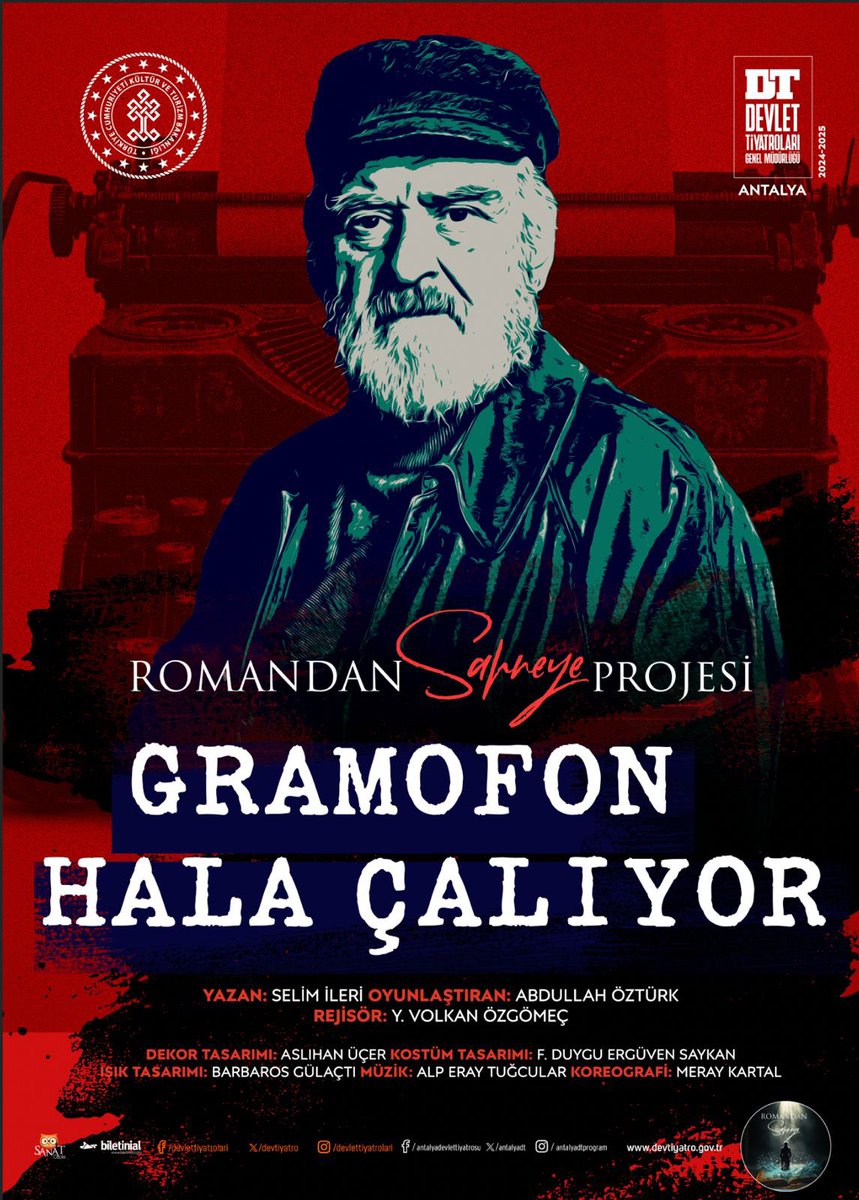 Devlet Tiyatroları’nın 75. Yıl Romandan Sahneye Projesi kapsamında, Selim İleri’nin “Geçmiş, Bir Daha Geri Gelmeyecek Zamanlar” roman serisinden oyunlaştırdığım Gramofon Hâlâ Çalıyor, Antalya Devlet Tiyatrosu tarafından sahneleniyor.

devtiyatro.gov.tr/DevletTiyatro/…