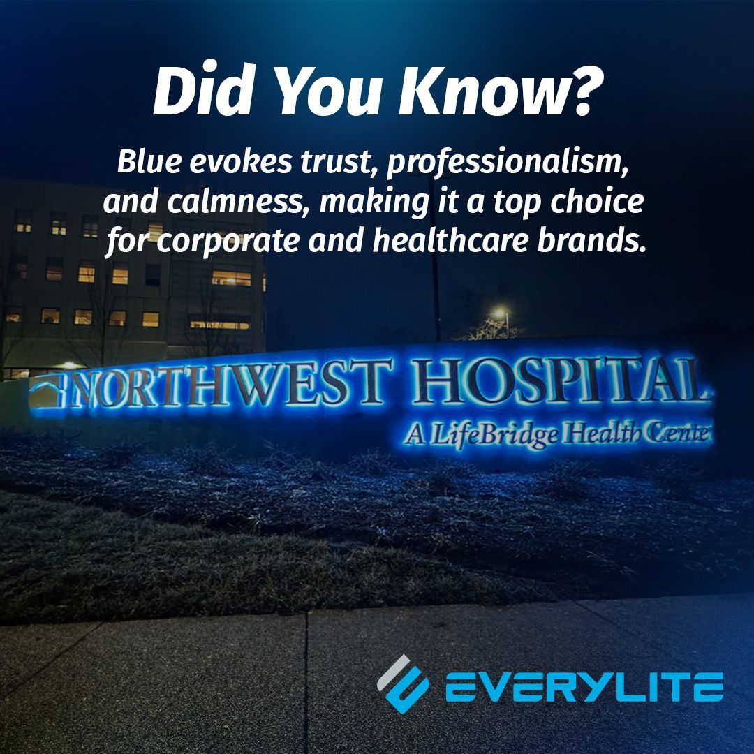 Everylite's tweet photo. Blue is a trusted branding color, symbolizing reliability, calmness, and professionalism—perfect for corporate, finance, and healthcare signage. Everylite color-matches LED lighting to keep your signage on brand. 

Get started: https://t.co/w0xxbCbnuJ 

#ColorPsychology https://t.co/vchrdXOaGH