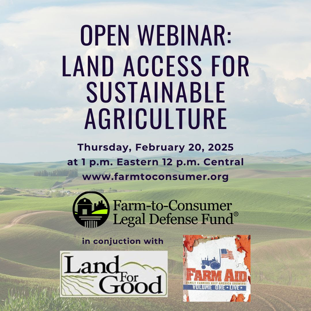 2/20 webinar with <a href="/FTCLDF/">Farm-to-Consumer</a> and <a href="/FarmAid/">Farm Aid</a>. Rachel, our Program Manager, will share recommended practices for how to access land for farming and ranching, including how to conduct land searches, and how to develop sound leases and other land agreements. members.farmtoconsumer.org/event/landusew…