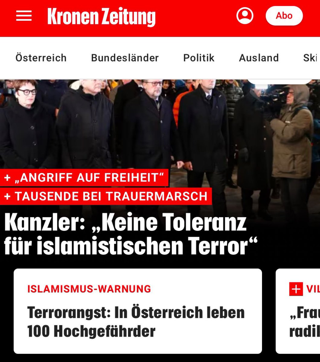 abwerzger's tweet photo. Das komplette Totalversagen in der Migrationspolitik auf einem Bild. „Keine Toleranz für islamistsichen Terror“, gleichzeitig 100 Hochgefährder in Österreich🙈 Wer soll Euch noch irgendetwas glauben 🤷‍♂️ #Villachattack @krone_at https://t.co/dQAWKKroxu