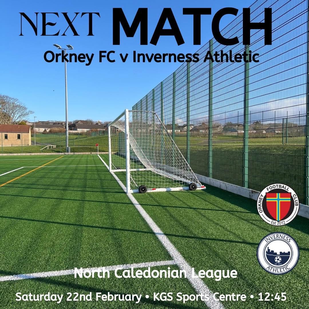 Orkney FC (@orkneyfc) on Twitter photo Back at home this Saturday ⚽️
Orkney FC v Inverness Athletic
KGS Sports Centre
12:45pm kick off
Half time raffle & match programmes available
<a href="/NorthCaleyFA/">North Caledonian FA</a> <a href="/scotseafarms/">Scottish Sea Farms</a> <a href="/OrtakJewellery/">Ortak</a> <a href="/bbcorkney/">BBC Radio Orkney</a> Back at home this Saturday ⚽️
Orkney FC v Inverness Athletic
KGS Sports Centre
12:45pm kick off
Half time raffle & match programmes available
<a href="/NorthCaleyFA/">North Caledonian FA</a> <a href="/scotseafarms/">Scottish Sea Farms</a> <a href="/OrtakJewellery/">Ortak</a> <a href="/bbcorkney/">BBC Radio Orkney</a>