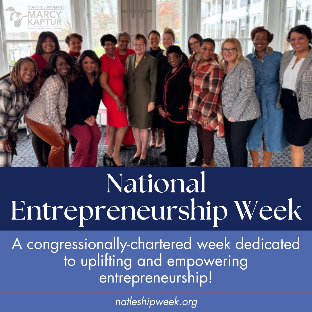 RepMarcyKaptur's tweet image. Entrepreneurs drive our NW Ohio economy forward, by creating jobs and building futures. We’re proud to celebrate the innovators making it happen during #NatlEshipWeek. Let’s support and uplift them this week and beyond!
 
Inspired to start your own small business?…