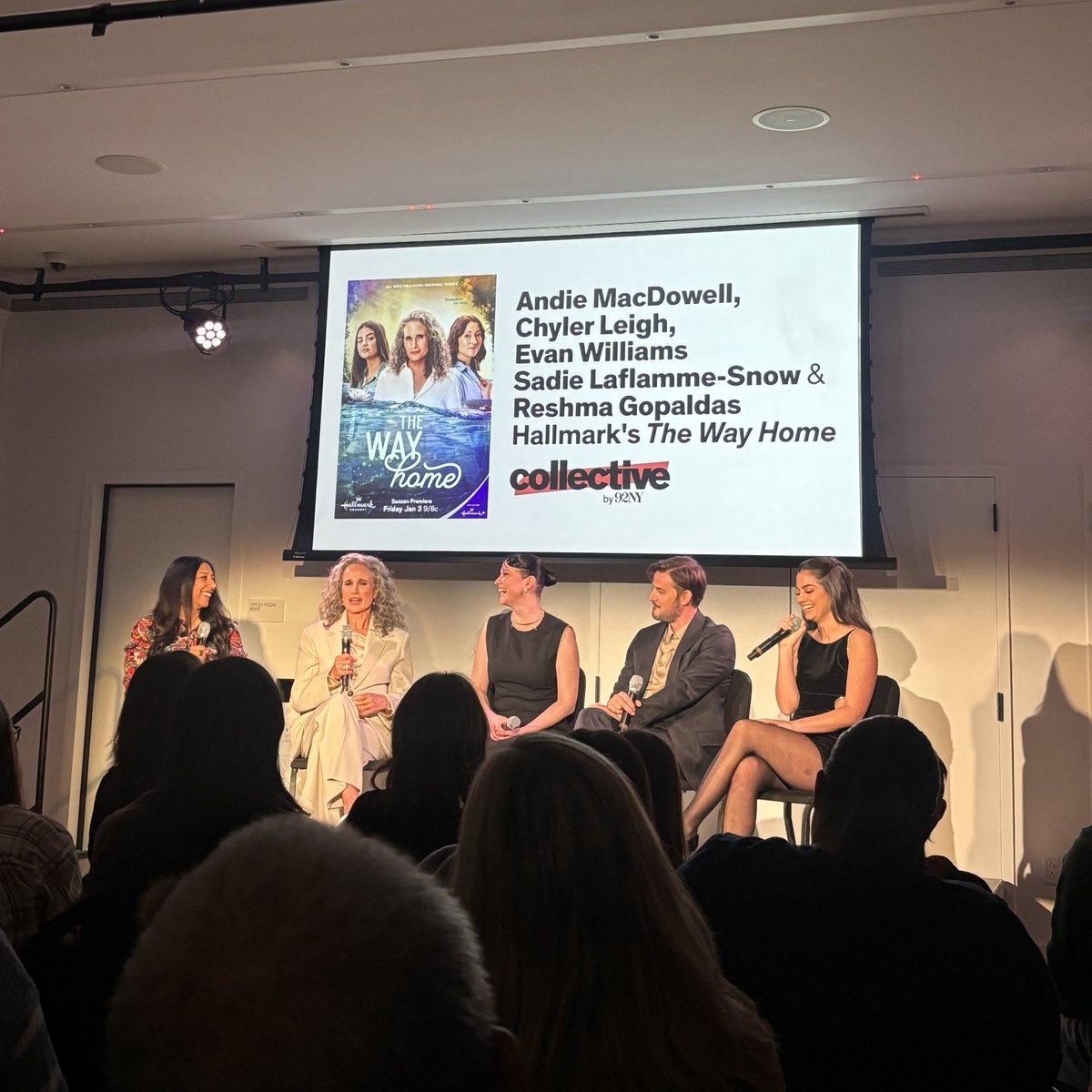 CarynGMusic's tweet photo. came to the panel without having seen the show yet with my cousin who is obsessed, she told me to watch and now i am obsessed with the show too!! cant wait for friday!! 😭 #TheWayHome @sadielsnow @chy_leigh @evan_m_williams 💘 https://t.co/Bkps0hojVc