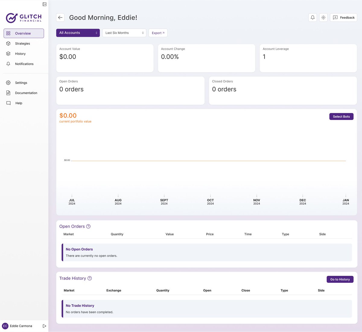 Our team is hard at work preparing for the launch of our beta! Here's a sneak peek of the Glitch Financial platform 👀

Which will you choose: dark or light mode?