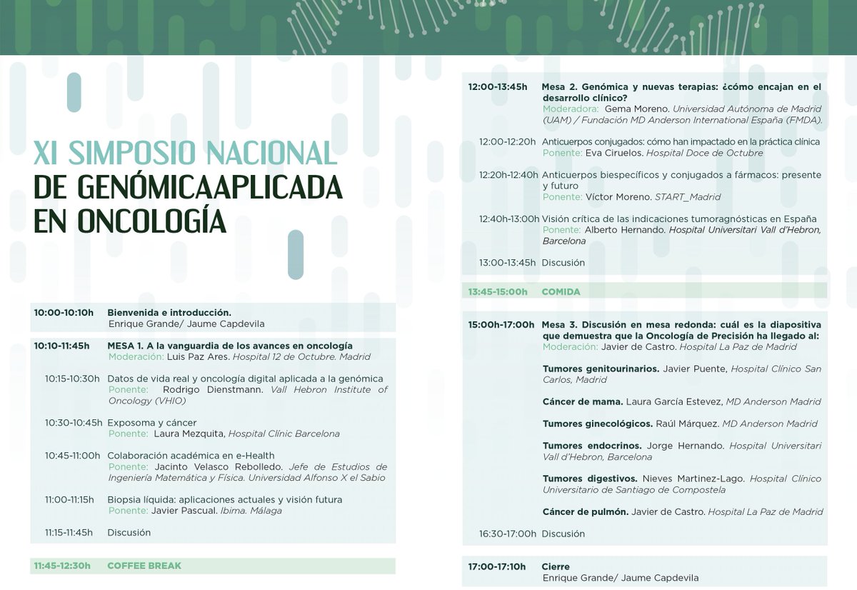 Enrique Grande (@drenriquegrande) on Twitter photo ⏱️⌛️ TIC, TAC!!!!
Queda justo un mes para el XI Simposio Nacional de Genómica 🧬💉🩸🩺 Aplicada en Oncología 💊🔬🧪(medicinadeprecisionenoncologia.es). Nos lo pasaremos bien aprendiendo con los mejores ponentes y en el auditorio del <a href="/CNIOStopCancer/">CNIO Stop Cancer</a>
Para inscripciones pulsa aquí: 👉 ⏱️⌛️ TIC, TAC!!!!
Queda justo un mes para el XI Simposio Nacional de Genómica 🧬💉🩸🩺 Aplicada en Oncología 💊🔬🧪(medicinadeprecisionenoncologia.es). Nos lo pasaremos bien aprendiendo con los mejores ponentes y en el auditorio del <a href="/CNIOStopCancer/">CNIO Stop Cancer</a>
Para inscripciones pulsa aquí: 👉