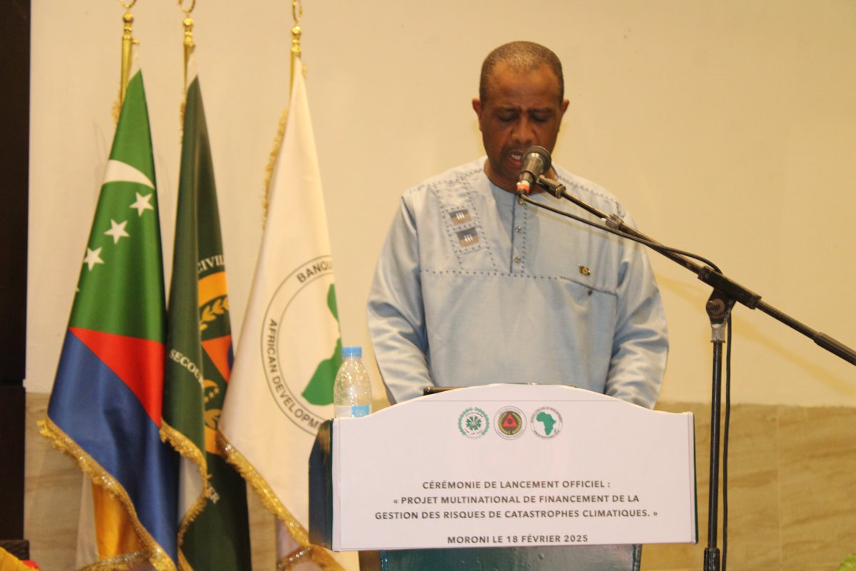 Le Ministre de l’Intérieur, M. Fakridine Mahamoud, a prononcé un discours à l’occasion du lancement officiel du Projet Multinational de Financement de la Gestion des Risques de Catastrophes aux Comores à l'Hôtel Retaj.