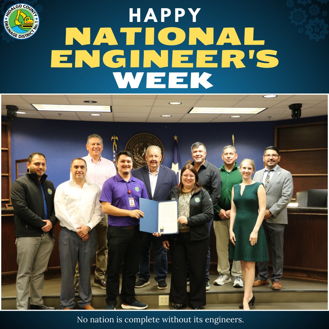 hcdd_1's tweet photo. Shoutout to our HCDD1 engineers who joined The Board of Director's meeting this morning for the proclamation of National Engineers Week (Feb 16-22)!   

Cheers to all Hidalgo County and future engineers—thank you for building a better community! 🥳#NationalEngineersWeek #gohcdd1 https://t.co/KarT5wrJnu