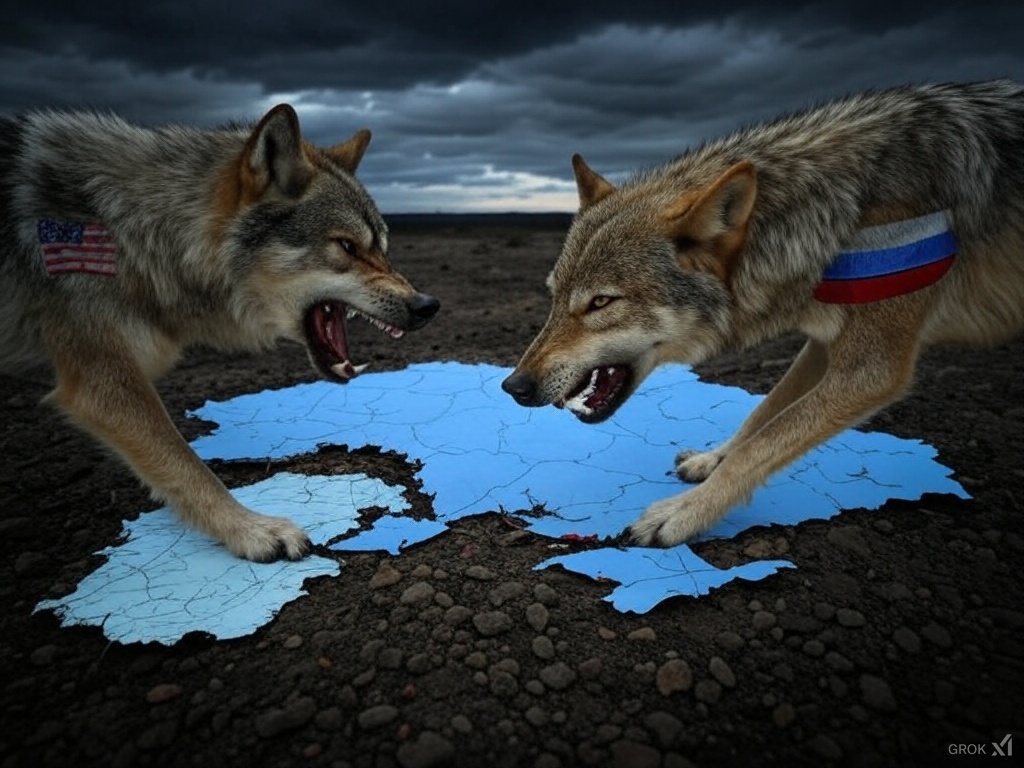 Politics20204's tweet photo. & Who wins? Not Ukraine...
The American Wolf and the Russian Wolf, each growling about ‘peace,’ each sinking its teeth into Ukraine.
Strangely, neither seems inclined to ask the lamb what it wants.
#SlavUkraine #UkraineWar https://t.co/7G9AfTWkqg