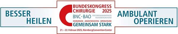 #Bundeskongress #Chirurgie: Unter dem Motto „Besser heilen – ambulant operieren“ laden BNC + BAO herzlich zum 21.+22.2. nach Nürnberg ein. Der Kongress ist der wichtigste Treffpunkt für niedergelassene Chirurg:innen, die täglich qualitativ hochwertige + effiziente Arbeit leisten.