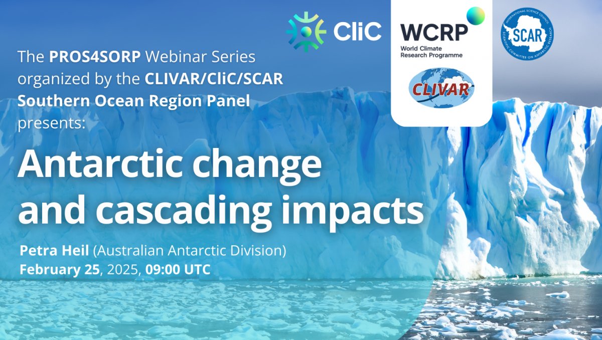 Climate & Cryosphere (@clic_wcrp) on Twitter photo Don't miss the upcoming #PROS4SORP seminar on Antarctic change and cascading impacts, presented by Dr. Petra Heil <a href="/pxheil/">Petra Heil</a>
📅 25 February 2025 at 09:00 UTC
REGISTER NOW: vuw.zoom.us/meeting/regist…
More info: climate-cryosphere.org/register-now-p… Don't miss the upcoming #PROS4SORP seminar on Antarctic change and cascading impacts, presented by Dr. Petra Heil <a href="/pxheil/">Petra Heil</a>
📅 25 February 2025 at 09:00 UTC
REGISTER NOW: vuw.zoom.us/meeting/regist…
More info: climate-cryosphere.org/register-now-p…