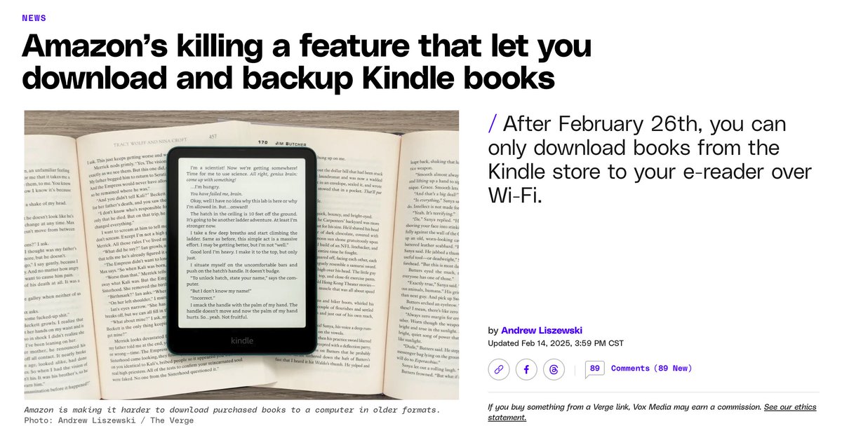 "...Amazon has occasionally removed books from its online store and remotely deleted them from Kindles or edited titles and re-uploaded new copies to its e-readers. In 2009, the company removed copies of George Orwell’s Nineteen Eighty-Four and Animal Farm, explaining the books