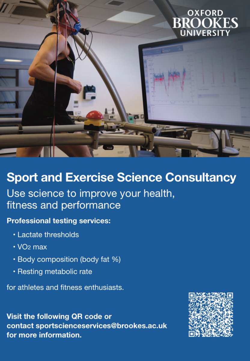 Ben Wright (@bhwright_) on Twitter photo Exciting news! Our Sport & Exercise Science Consultancy at <a href="/oxford_brookes/">Oxford Brookes University</a> is back! Get physiological assessments to understand your fitness level, optimise performance & define your training zones.
📍 For more information and to book, please visit: brookes.ac.uk/Study/Courses/… Exciting news! Our Sport & Exercise Science Consultancy at <a href="/oxford_brookes/">Oxford Brookes University</a> is back! Get physiological assessments to understand your fitness level, optimise performance & define your training zones.
📍 For more information and to book, please visit: brookes.ac.uk/Study/Courses/…