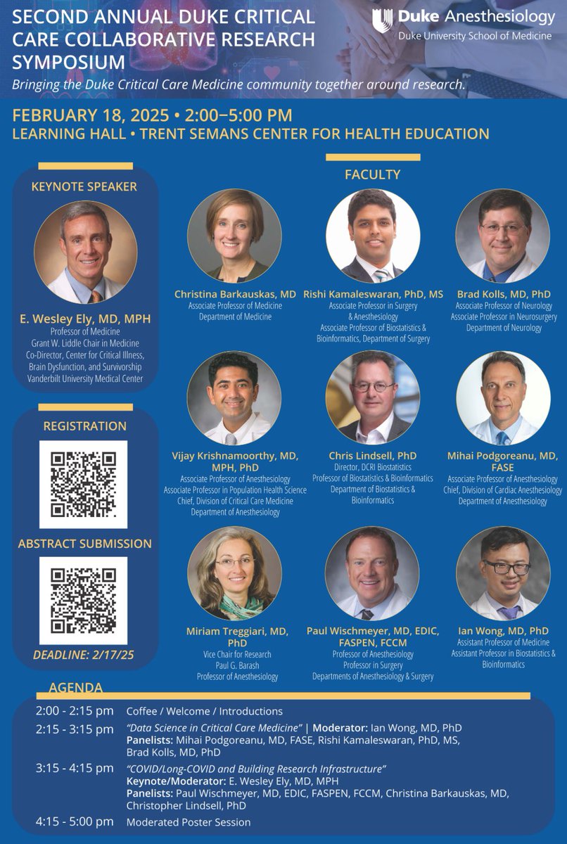 Paul Wischmeyer MD (@paul_wischmeyer) on Twitter photo Amazing to have <a href="/WesElyMD/">WesElyMD</a> at <a href="/Duke_Anesthesia/">Duke Anesthesiology</a> for our 2025 Duke Critical Care Collaborative
Come join this incredible ICU team <a href="/DukeMedSchool/">Duke University School of Medicine</a> !
#FOAMcc #ICURehab #ICU Amazing to have <a href="/WesElyMD/">WesElyMD</a> at <a href="/Duke_Anesthesia/">Duke Anesthesiology</a> for our 2025 Duke Critical Care Collaborative
Come join this incredible ICU team <a href="/DukeMedSchool/">Duke University School of Medicine</a> !
#FOAMcc #ICURehab #ICU
