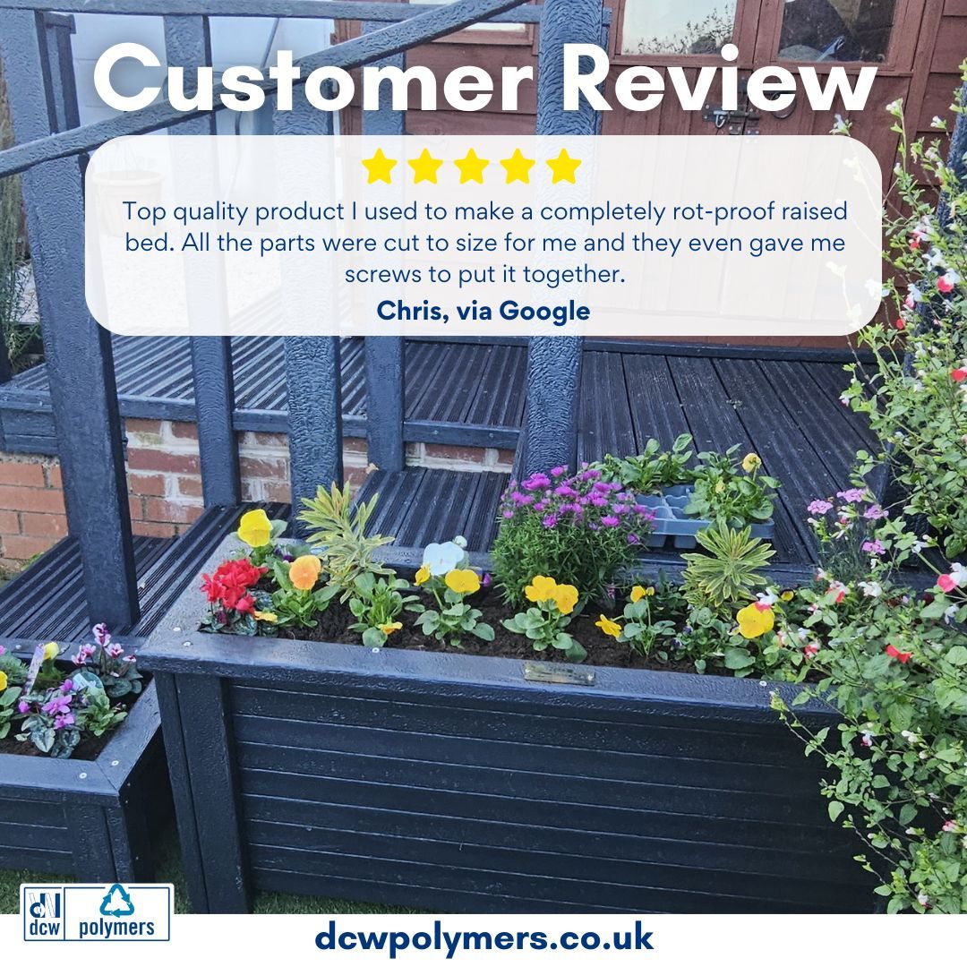 ⭐⭐⭐⭐⭐ A wonderful review received recently via Google!

This customer used some of our 100% recycled plastic planks to make their own raised bed in their garden - what a great idea!