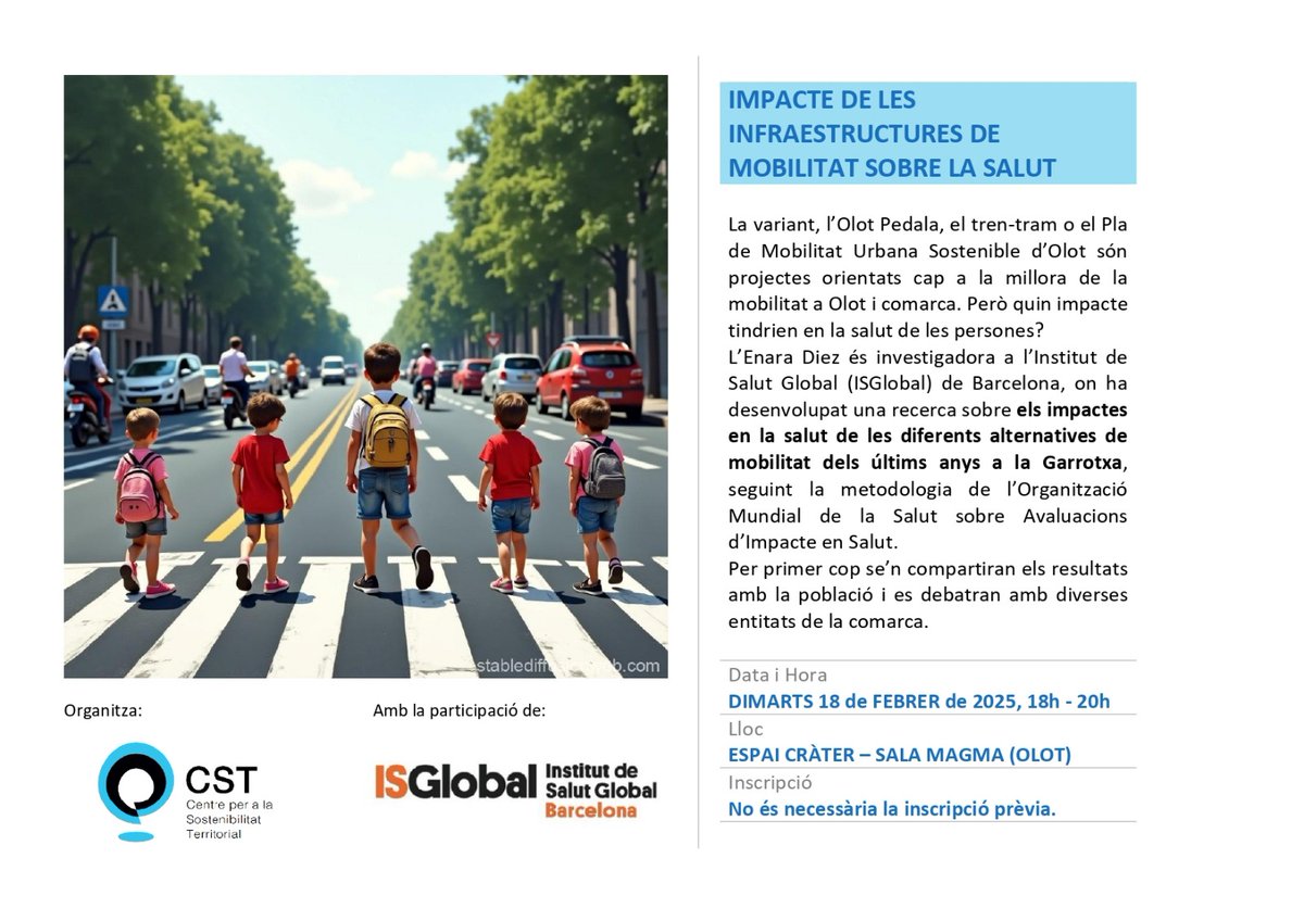 Molt recomanable aquesta acció de concienciació aquesta tarda a #Olot 

La salut, preservant el bé comú 👂👁️👃😷 🫁🫀🦠🦴: mobilitat activa 🩼 ♿🚶‍♀️👟 🚲

<a href="/ISGLOBALorg/">ISGlobal</a> @olotuit