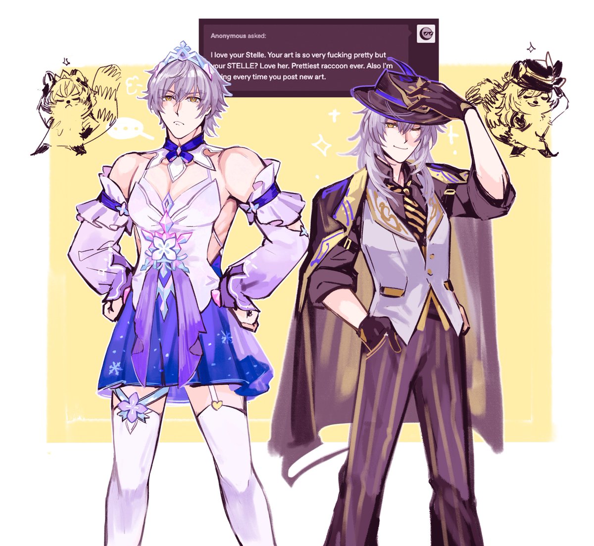 [HSR: Caelus + Stelle]

gives a cool sounding grunt and tips m'fedora