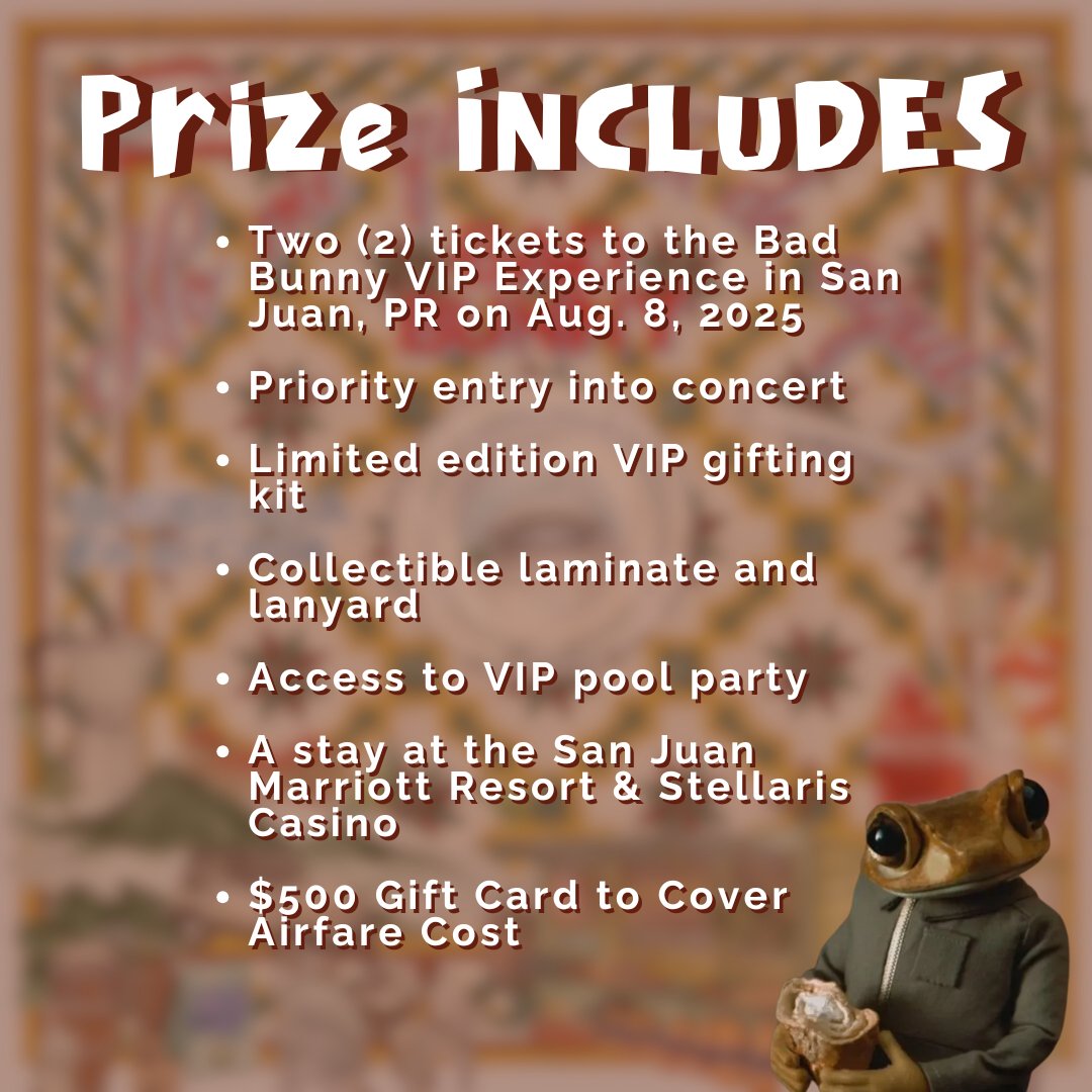 PYDPrograms's tweet photo. Enter for a chance to win two tickets to a VIP experience to see Bad Bunny in San Juan, Puerto Rico on August 8th! The prize comes with a $500 gift card for airfare, a stay at the San Juan Marriott Resort &amp; Stellaris Casino, &amp; more!

🌟Grab your tickets at https://t.co/Vs4a1iCUMj https://t.co/HnwW9PHPif