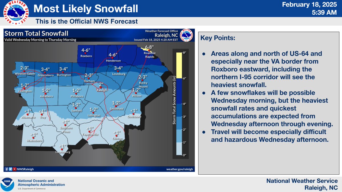 NWSRaleigh's tweet image. 945 am: Winter Storm Warnings and Advisories have been expanded across central NC. This is motivated more by increased confidence and messaging and not necessarily by increased intensity of the storm system. #ncwx